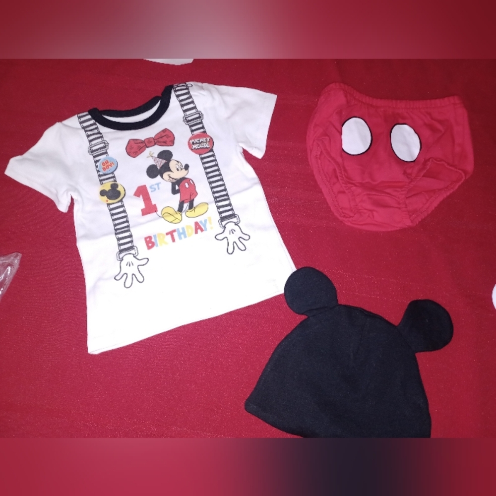Disney Baby Mickey 1st Birthday Outfit in White, Red & Black